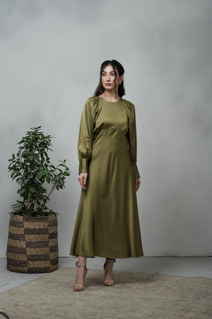 Olivia olive green silk dress - Timeless by Waliya Noor