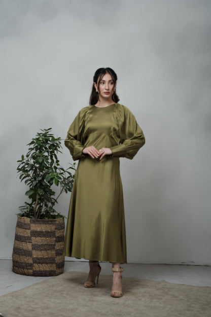 Olivia olive green silk dress - Timeless by Waliya Noor