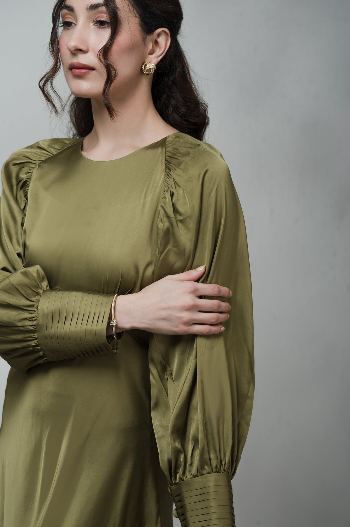 Olivia olive green silk dress - Timeless by Waliya Noor