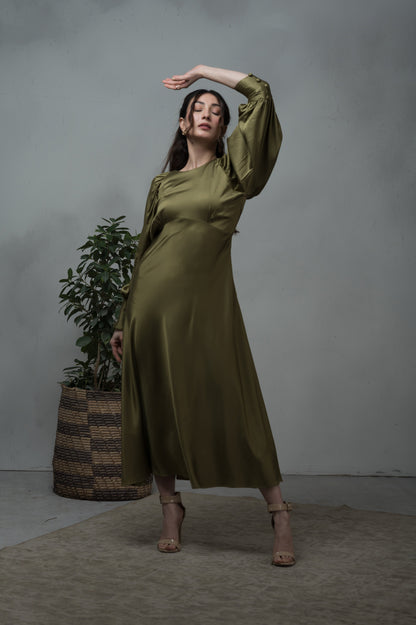 Olivia olive green silk dress - Timeless by Waliya Noor