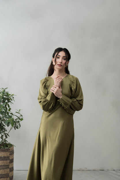 Olivia olive green silk dress - Timeless by Waliya Noor