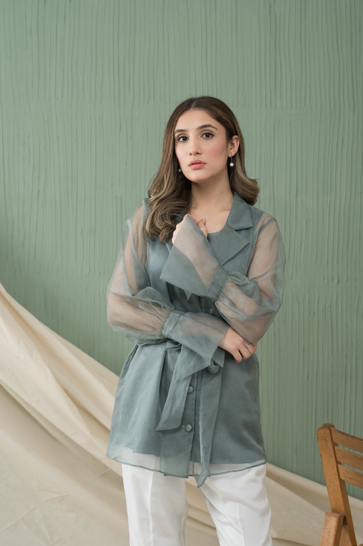 Blue Haze dusty blue organza shirt - Timeless by Waliya Noor