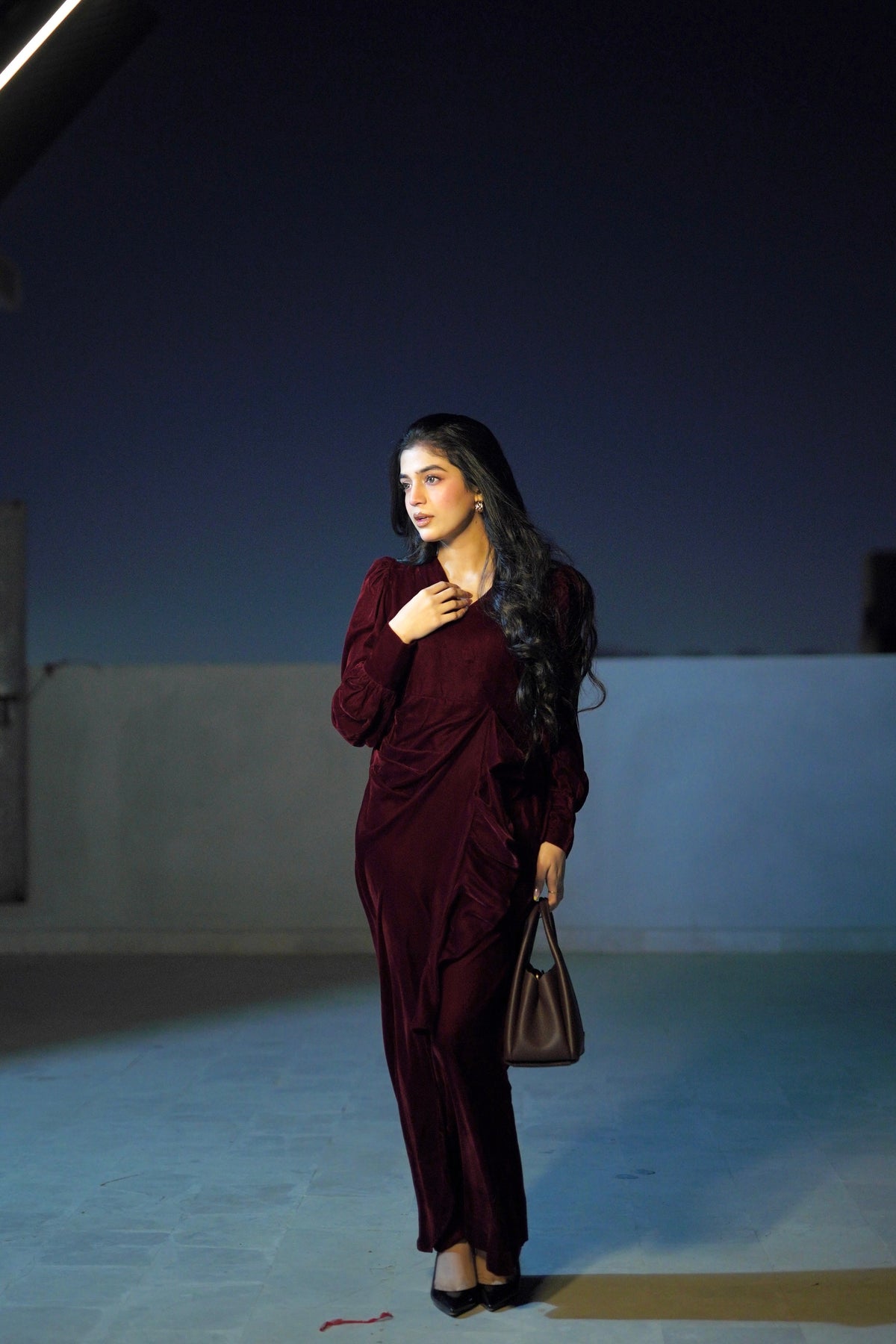 Twilight Veil deep maroon velvet dress - Timeless by Waliya Noor