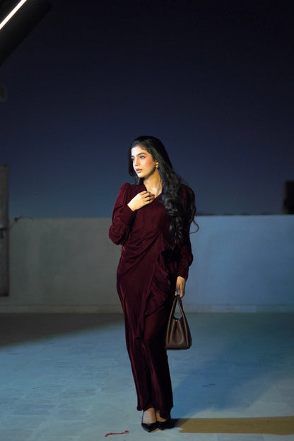 Twilight Veil deep maroon velvet dress - Timeless by Waliya Noor