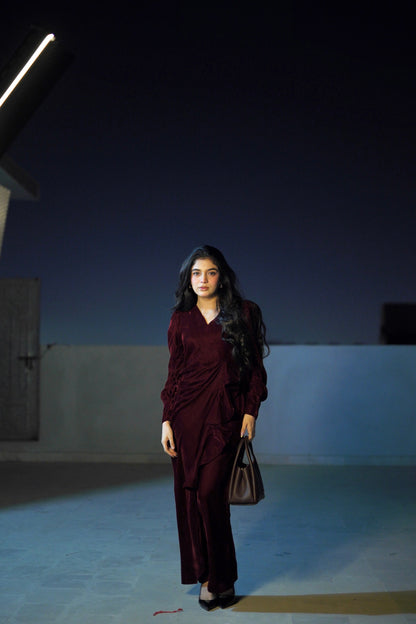 Twilight Veil deep maroon velvet dress - Timeless by Waliya Noor