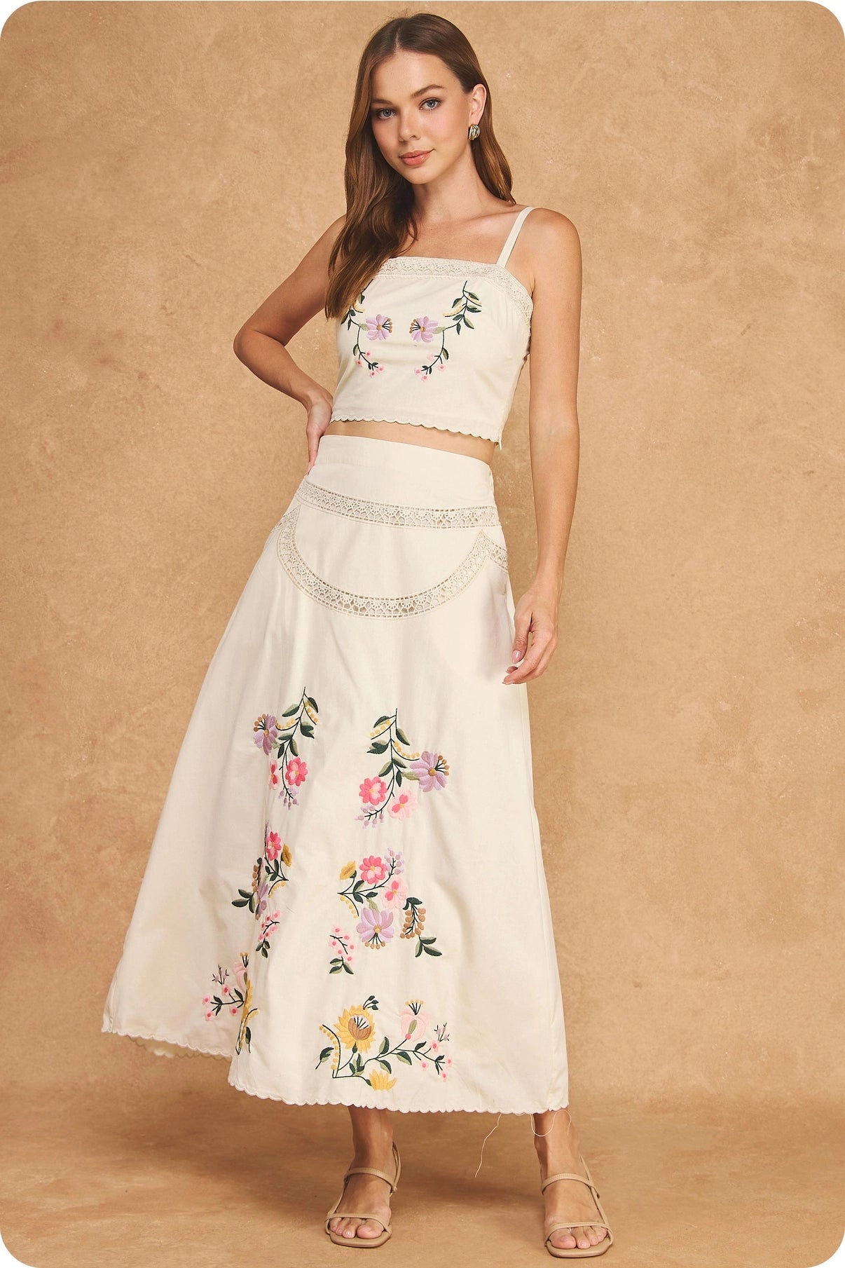 Botanical Bloom Embroidered Two-Piece Set
