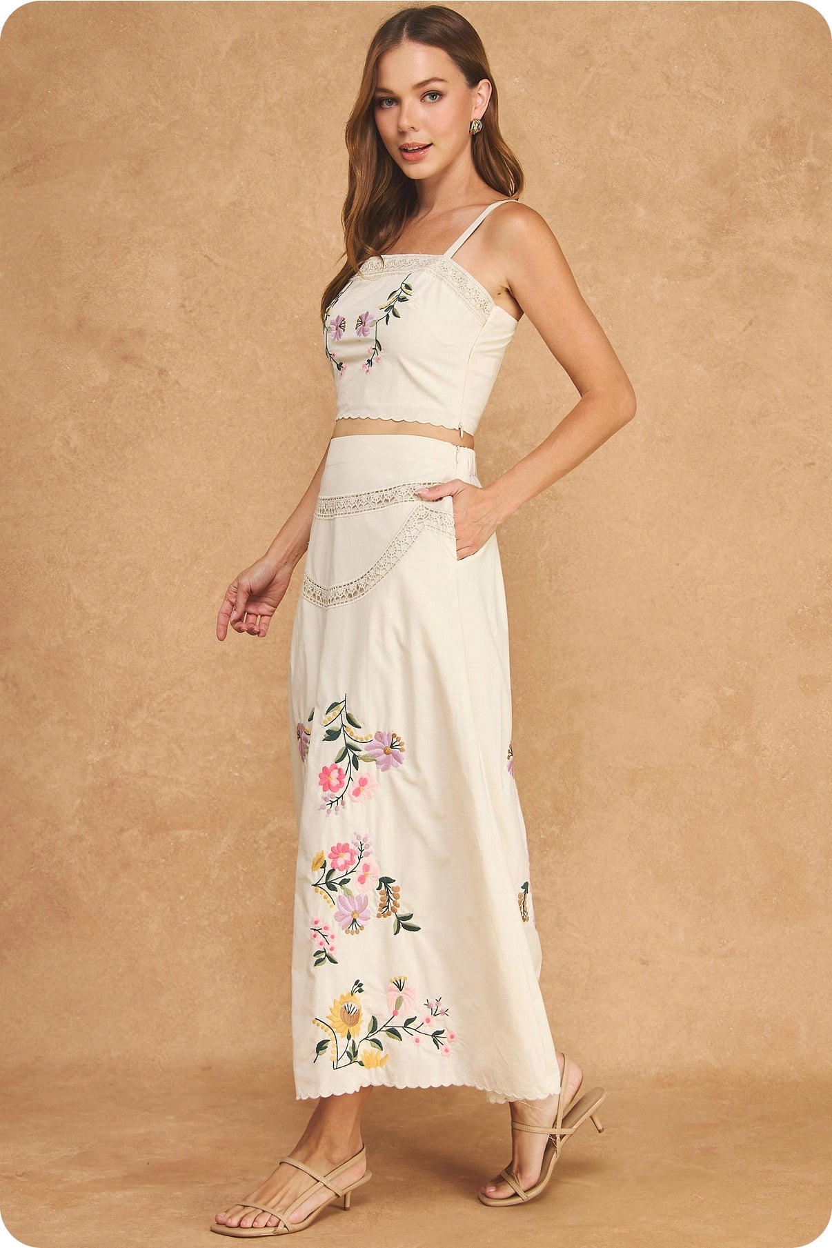 Botanical Bloom Embroidered Two-Piece Set