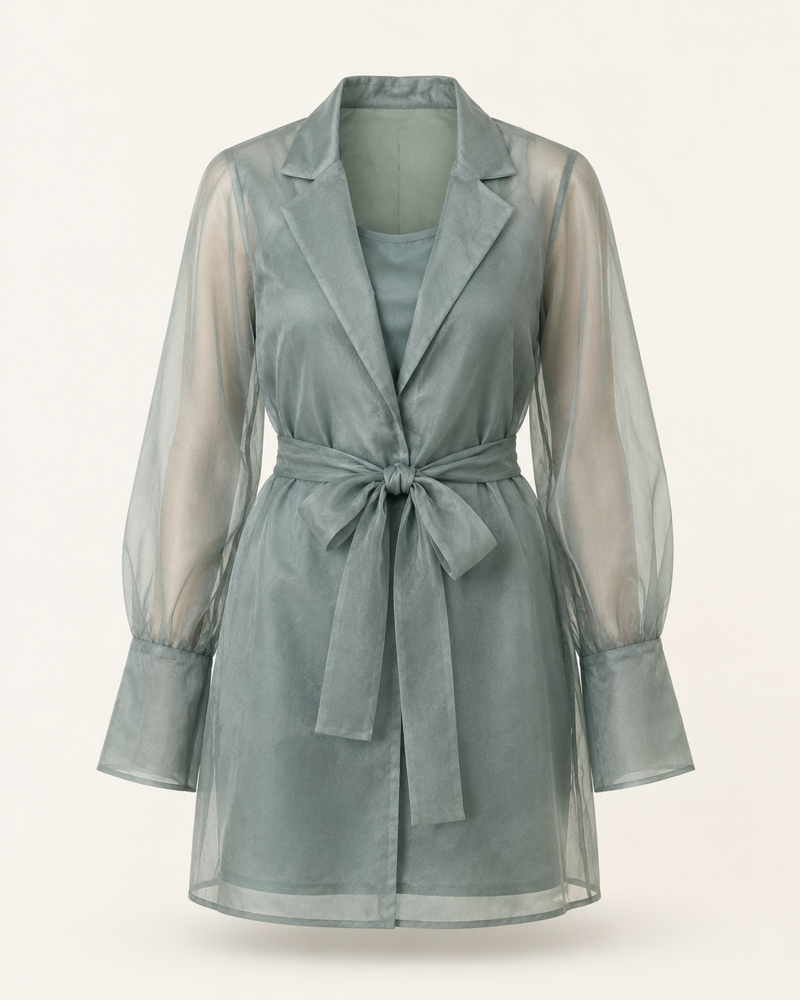 Blue Haze dusty blue organza shirt and slip ghost mannequin