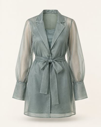 Blue Haze dusty blue organza shirt and slip ghost mannequin