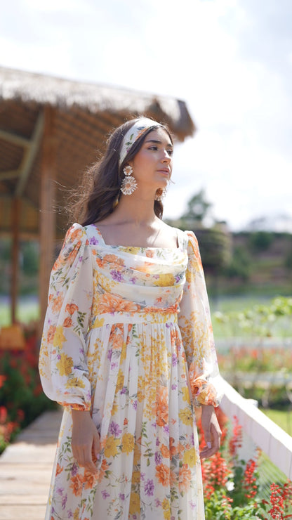 Sunrise Bloom Chiffon Dress