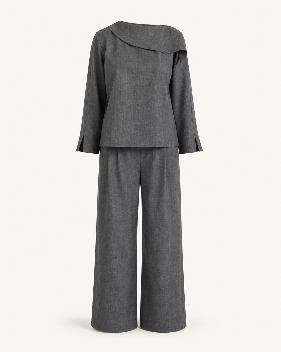 Charcoal Luxe grey wool shirt and pants set outfit-only