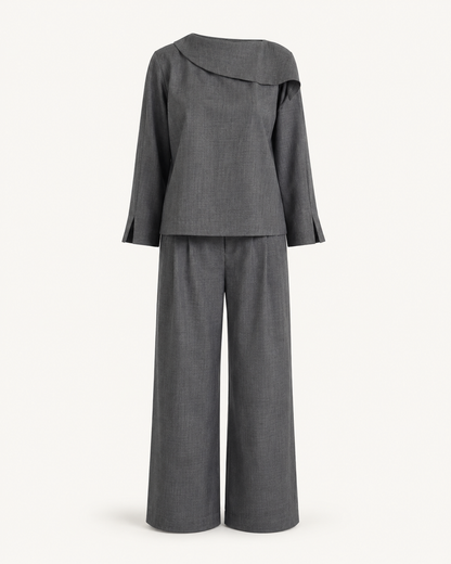 Charcoal Luxe grey wool shirt and pants set outfit-only