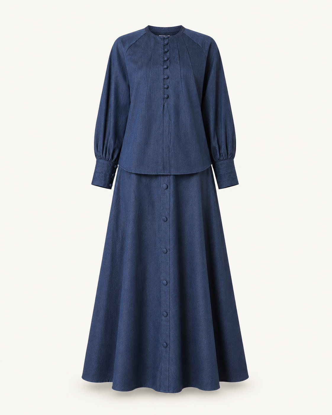 Cloud Nine blue two-piece outfit-only ghost mannequin