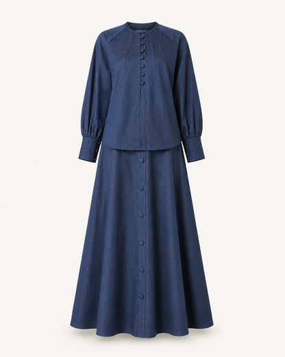 Cloud Nine blue two-piece outfit-only ghost mannequin