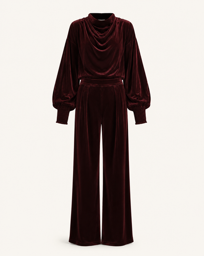 Crimson Crush burgundy velvet co-ord set ghost mannequin
