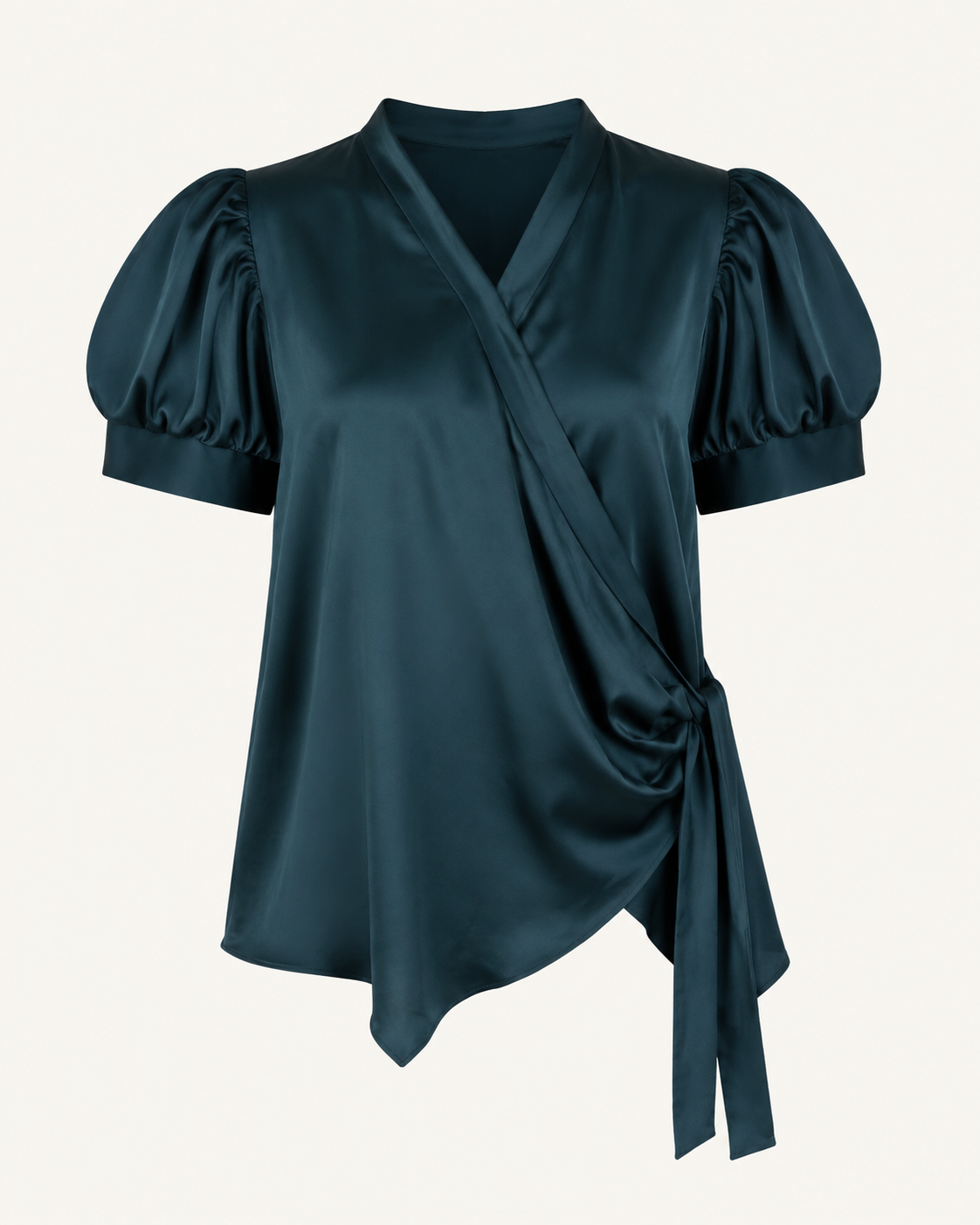 Emerald Drift dark teal silk shirt ghost mannequin
