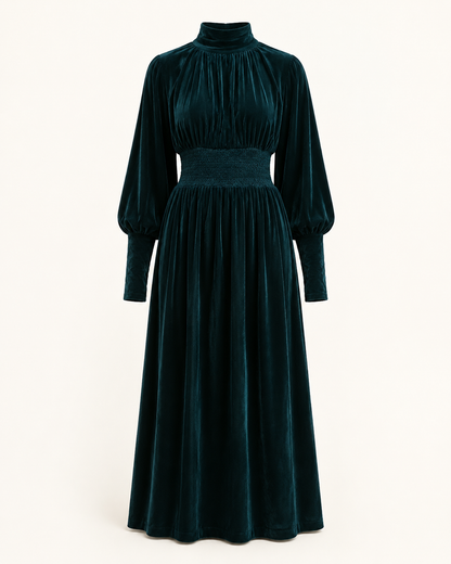 Emerald Embrace teal velvet dress, outfit-only product view