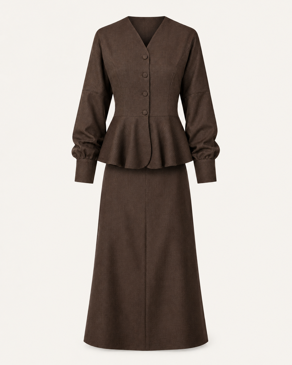 Espresso Chic brown shirt and skirt set, outfit-only product view