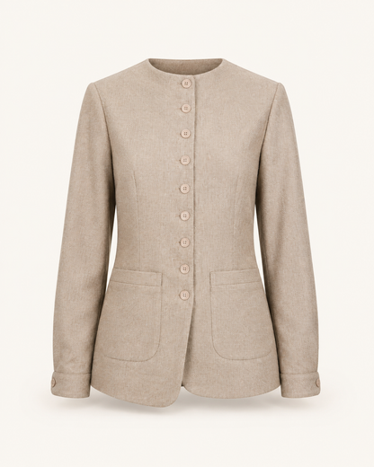 Forever Coat oatmeal wool tailored jacket outfit-only product image