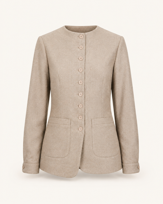 Forever Coat oatmeal wool tailored jacket outfit-only product image
