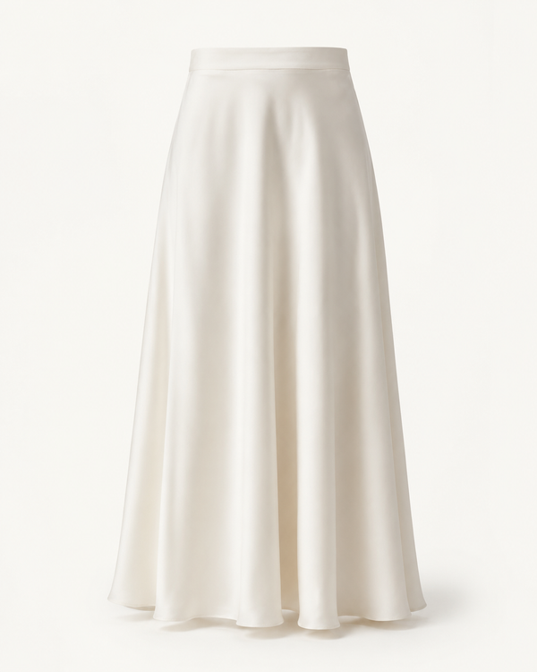 Frosted Silk ivory maxi skirt, outfit-only product view