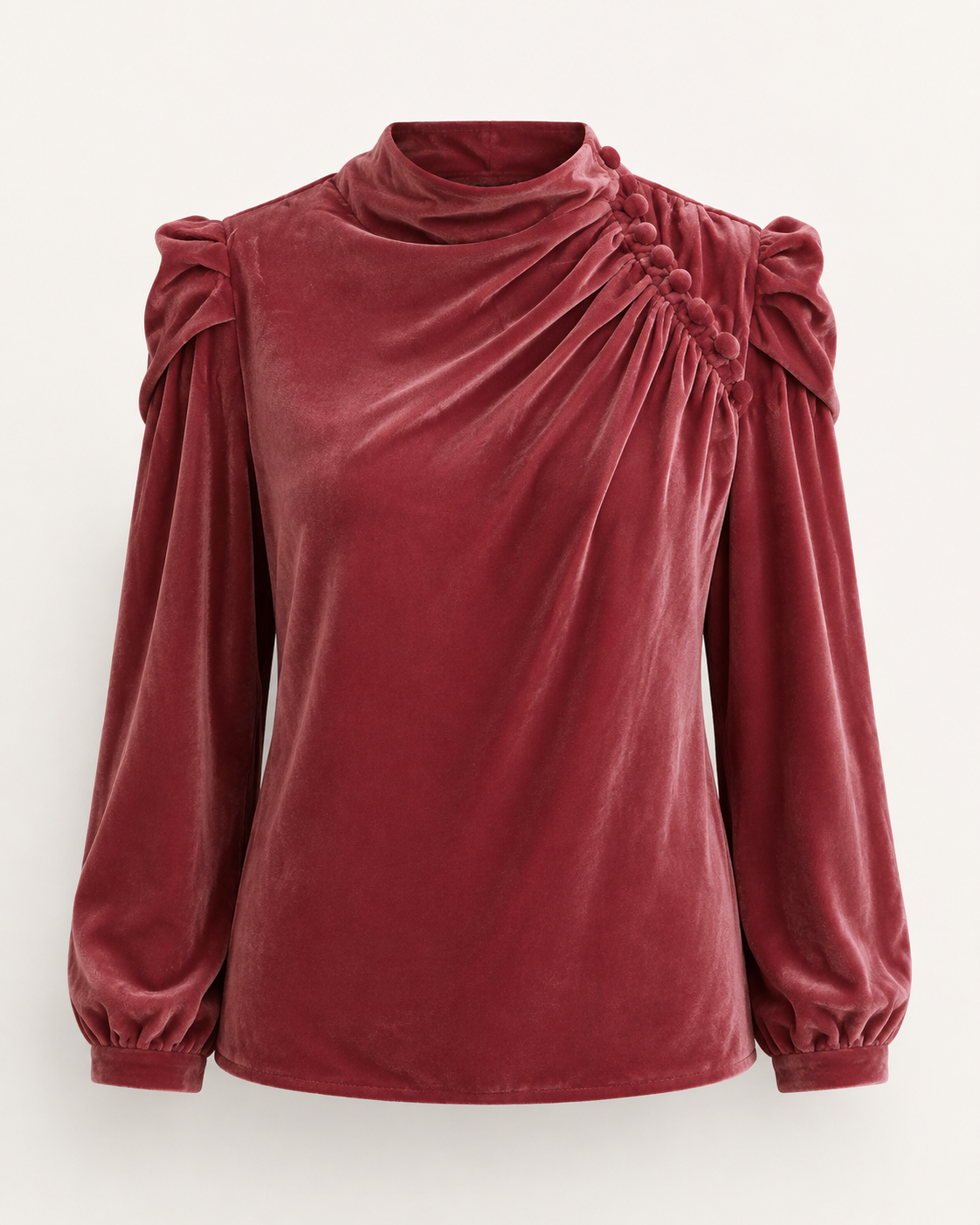 Gilded Grace dusty pink velvet shirt, outfit-only view