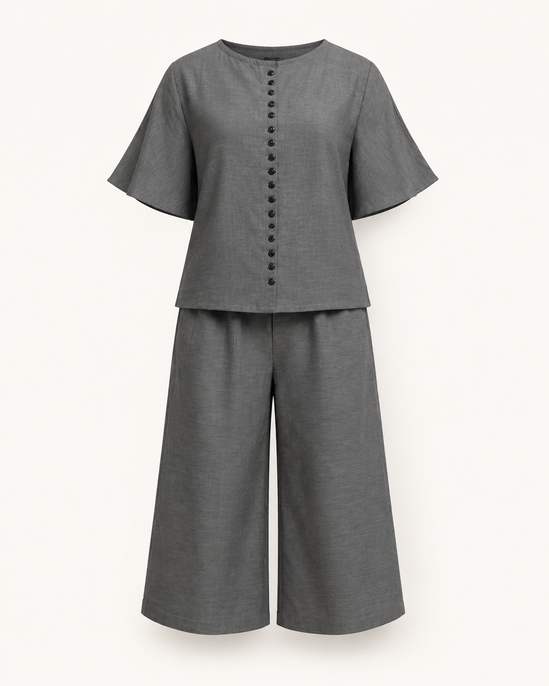 Graphite Glam grey cotton co-ord set, outfit-only view