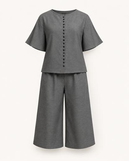 Graphite Glam grey cotton co-ord set, outfit-only view