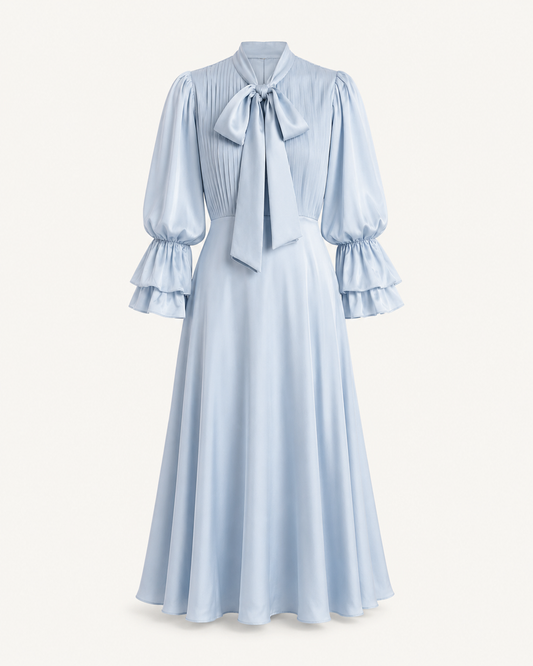 Katherine powder blue silk dress, outfit-only view