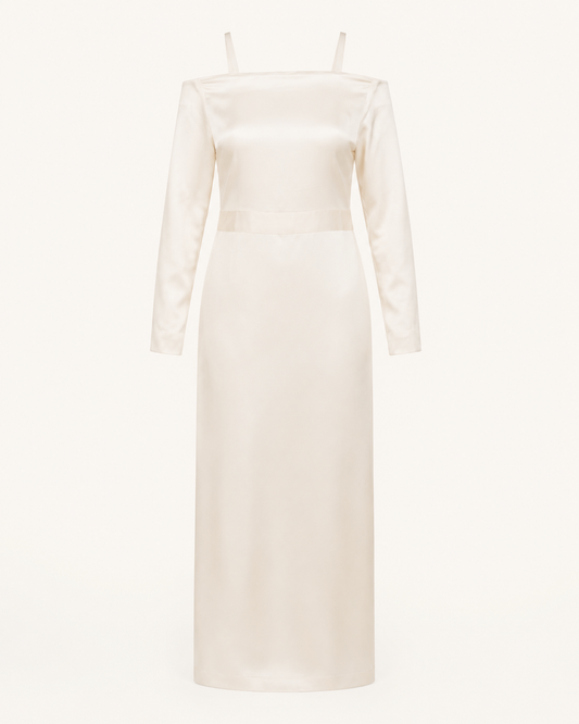 Katrine pastel yellow silk dress, outfit-only view