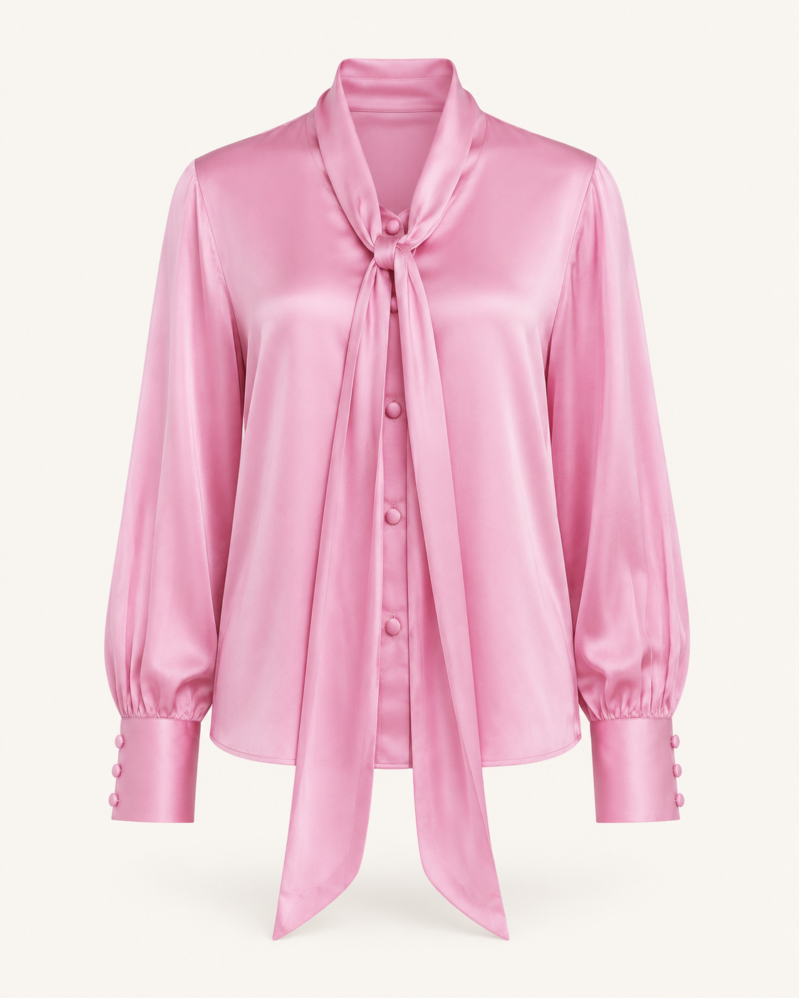 Luna Silk pink satin silk shirt, outfit-only view