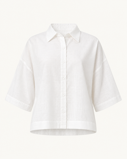 Luna White oversized white cotton shirt, outfit-only view