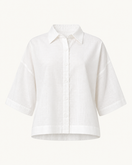 Luna White oversized white cotton shirt, outfit-only view