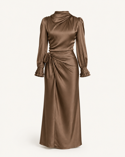 Mocha Muse brown satin co-ord set, outfit-only view