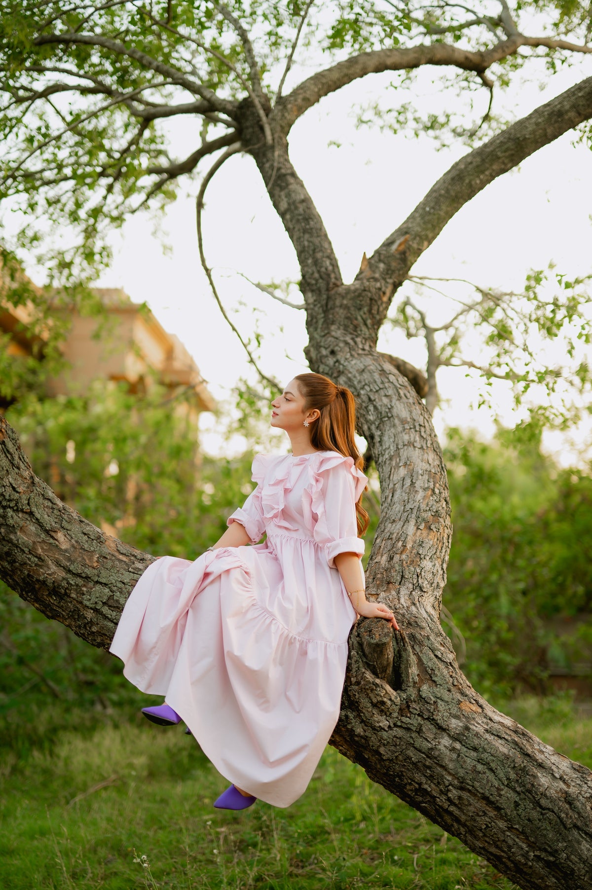 Sun-Lit Blush pink ruffled cotton dress - Timeless by Waliya Noor