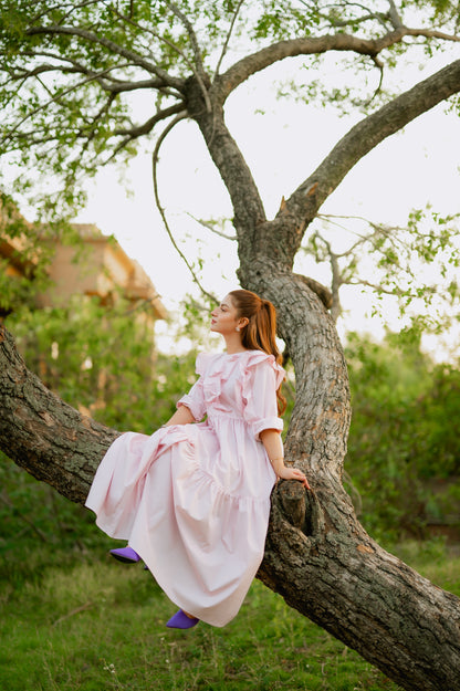 Sun-Lit Blush pink ruffled cotton dress - Timeless by Waliya Noor