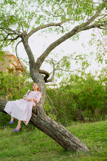Sun-Lit Blush pink ruffled cotton dress - Timeless by Waliya Noor