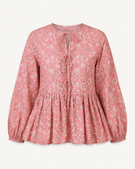 Pink Aura dusty rose printed cotton shirt outfit-only