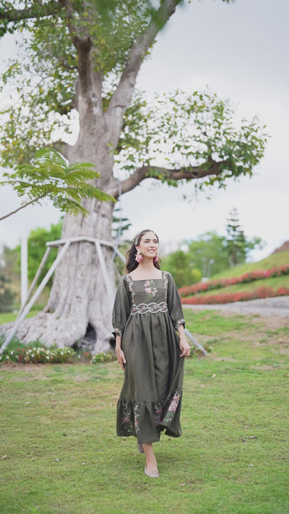 Olive Heirloom – Embroidered Irish Linen Dress