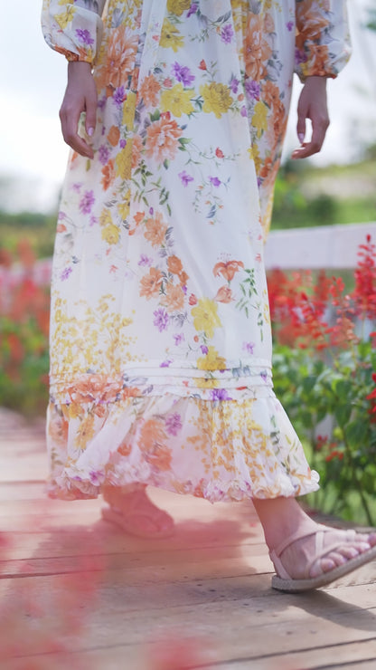 Sunrise Bloom Chiffon Dress
