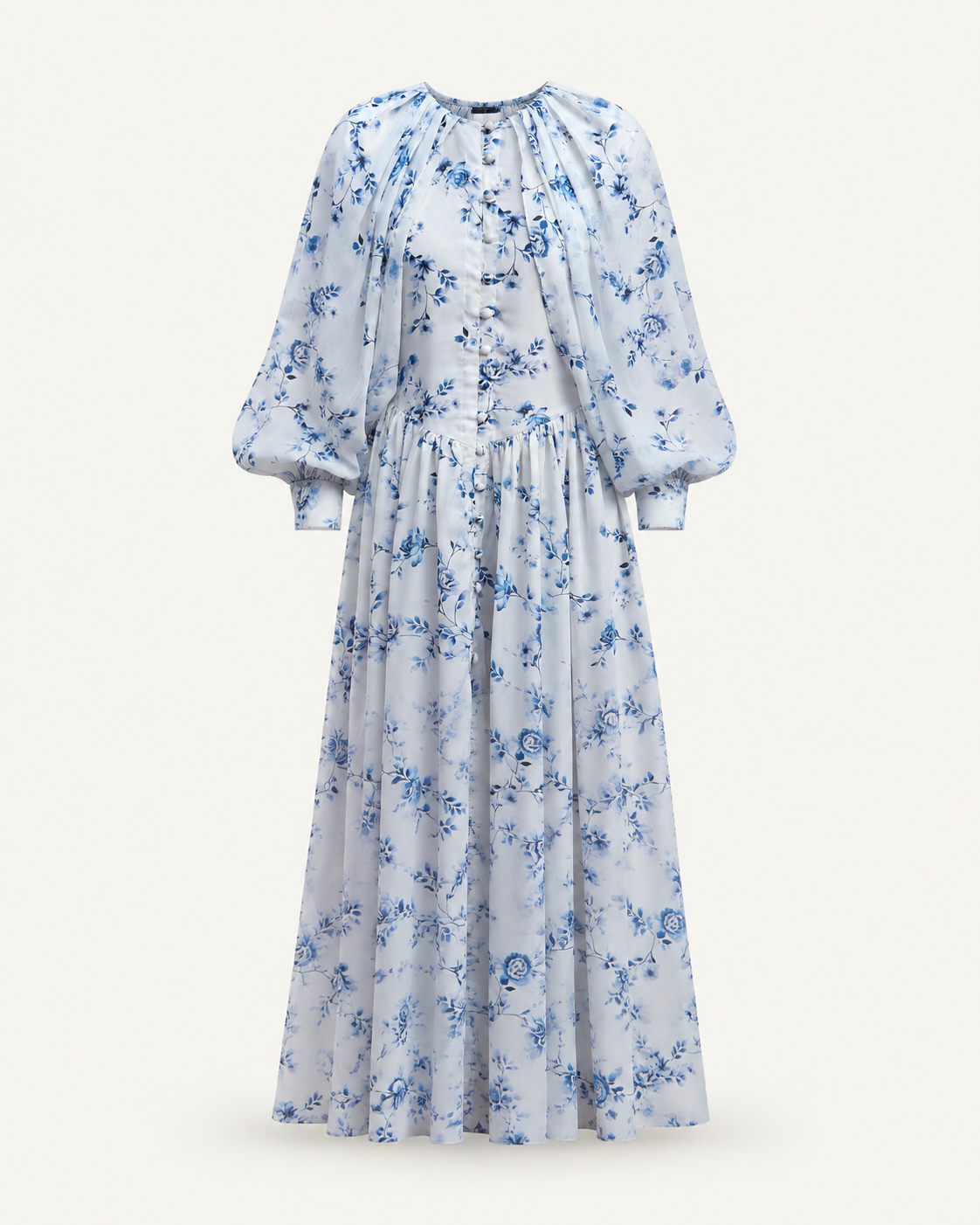 Sapphire Petals Chiffon Dress outfit-only ghost mannequin