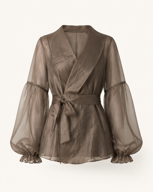 Soft Truffle brown organza shirt, outfit-only product image