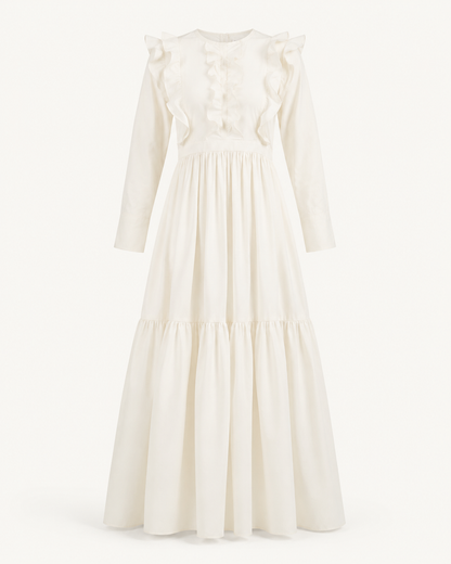 Sun-Lit off-white ruffled cotton dress outfit-only product image