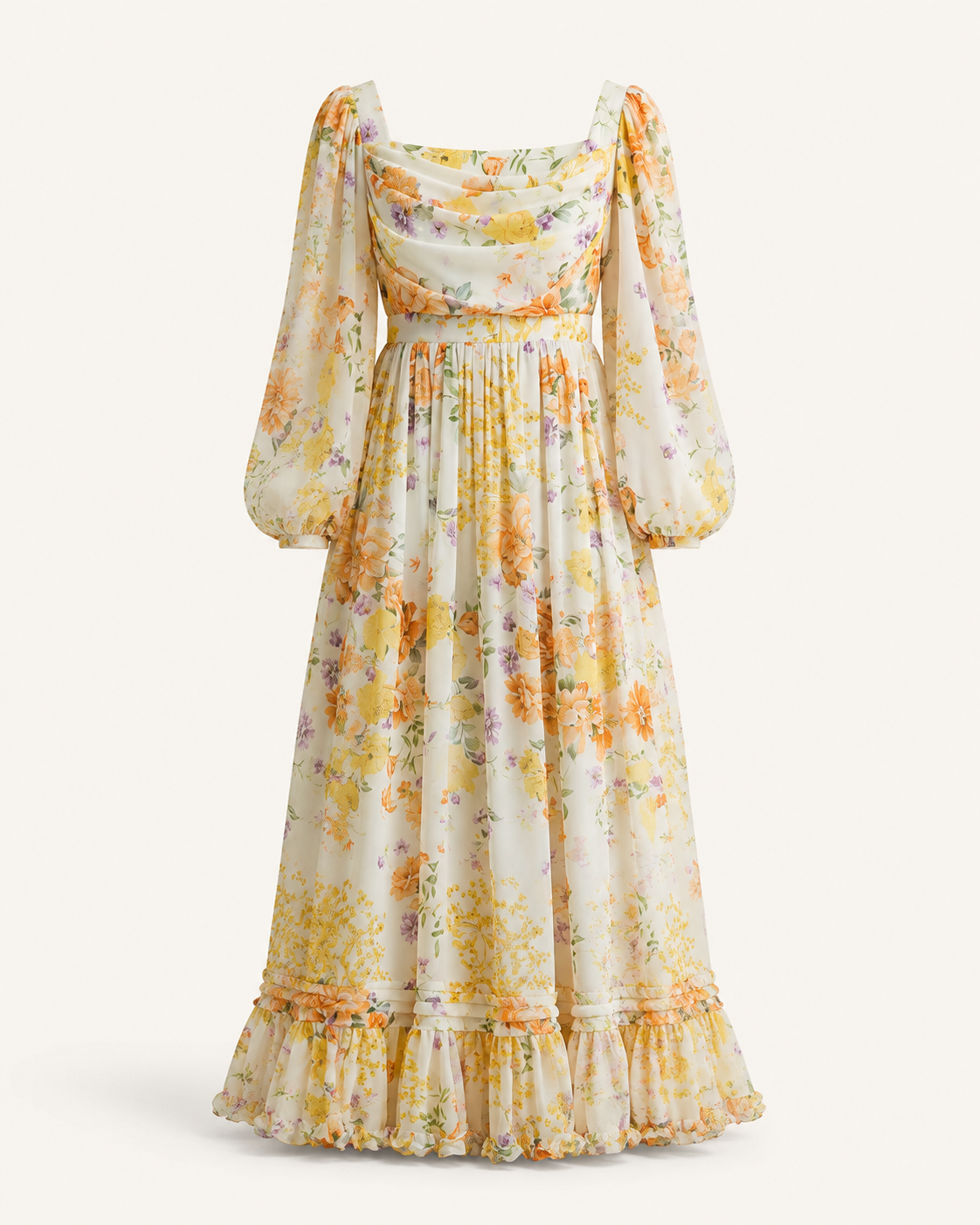 Sunrise Bloom Chiffon Dress outfit-only ghost mannequin