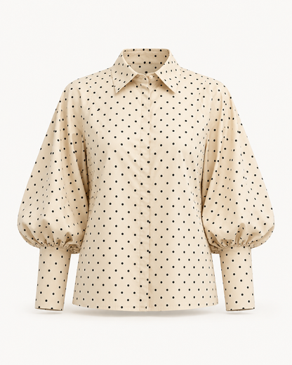 Taupe polka puff sleeve blouse outfit-only product image