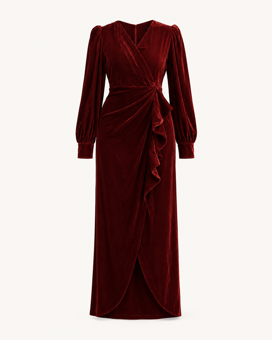 Twilight Veil deep maroon velvet dress, outfit-only product image