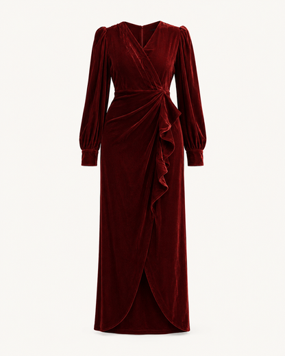 Twilight Veil deep maroon velvet dress, outfit-only product image