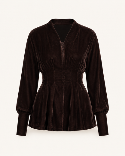 Velvet Whisper dark brown velvet shirt - outfit only