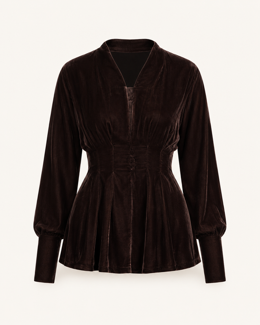 Velvet Whisper dark brown velvet shirt - outfit only