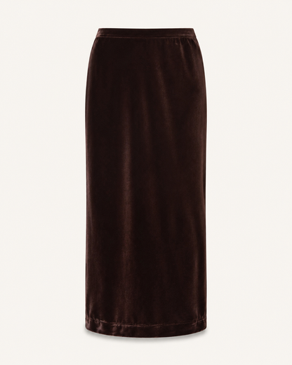 Velvet Whisper dark brown velvet skirt - outfit only